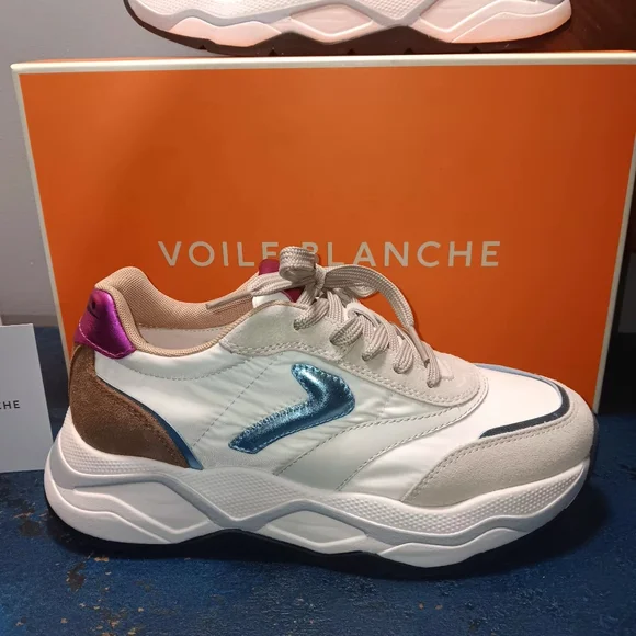 Voile Blanche Women's White and Blue Sneakers - Picture 2 of 6